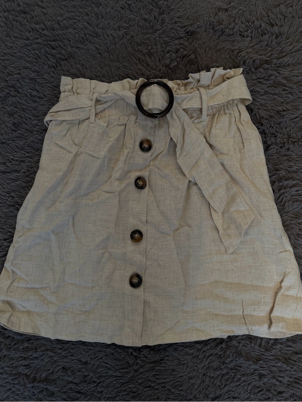Everly Neutral Beige Linen Button-Front Paperbag Skirt with Belt Size Small